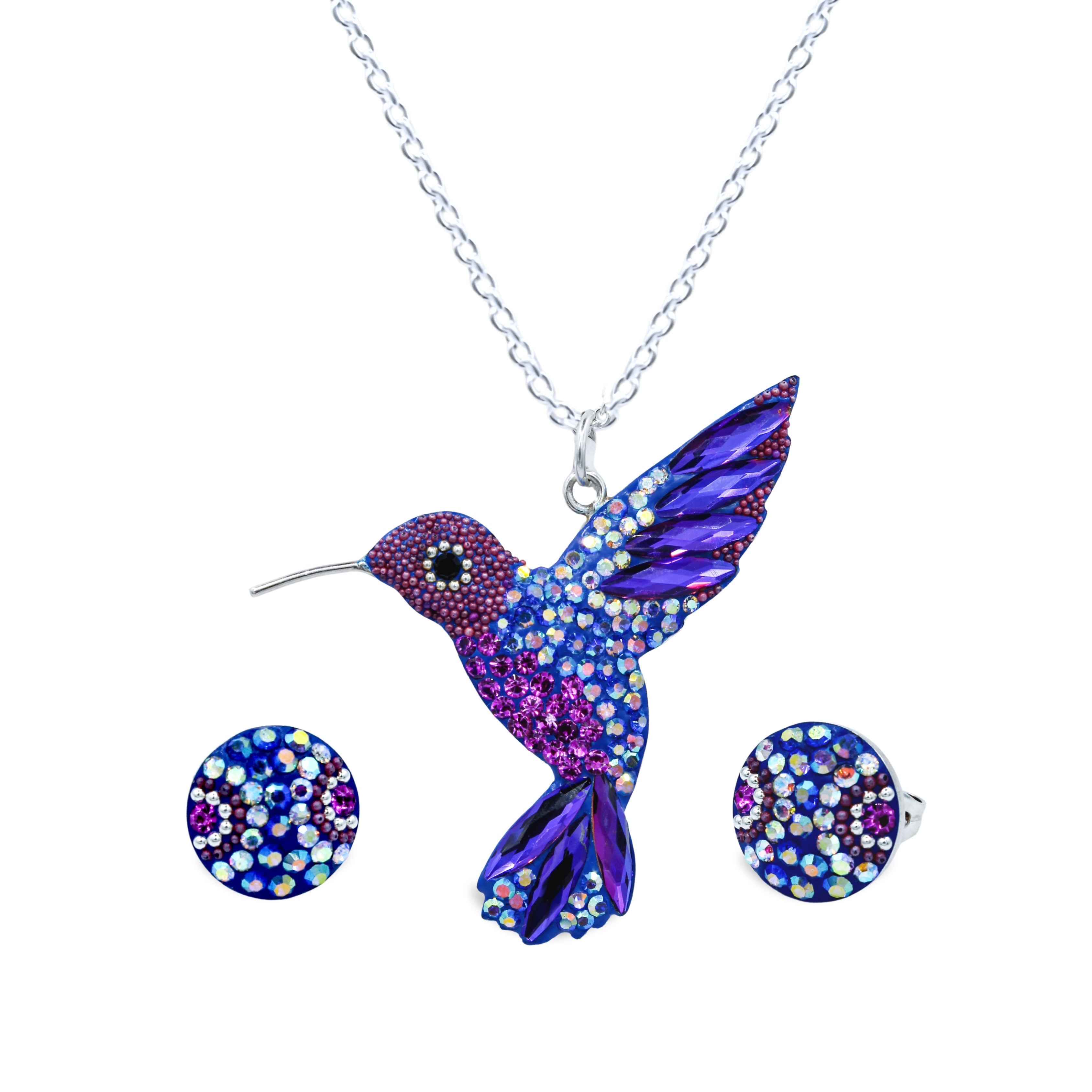 Juego Colibrí Plata Primera Ley 0.925 con Cristal.