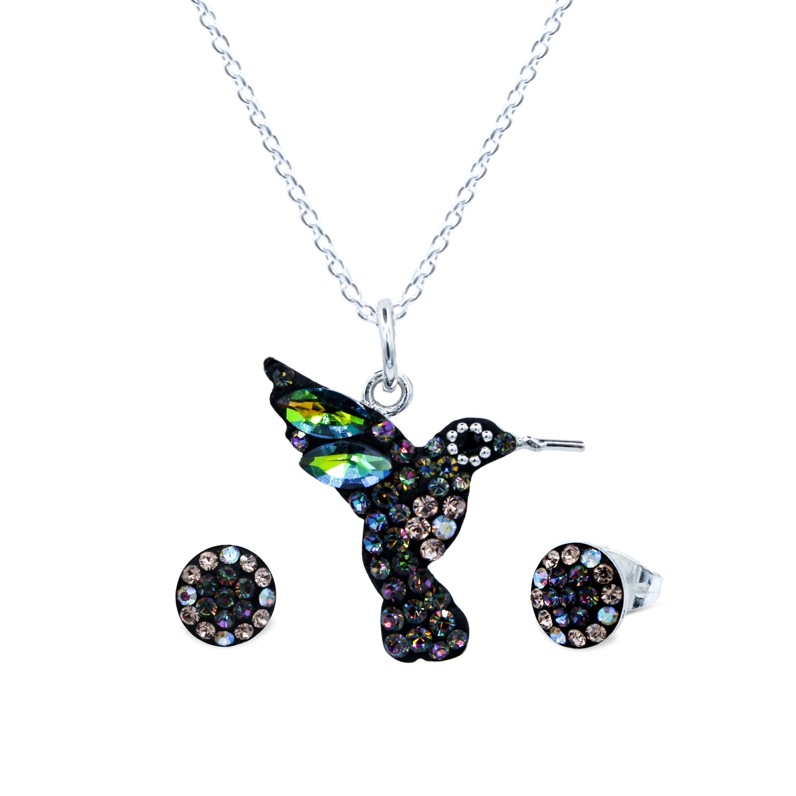 Juego Colibrí Plata Primera Ley 0.925 con Cristal.