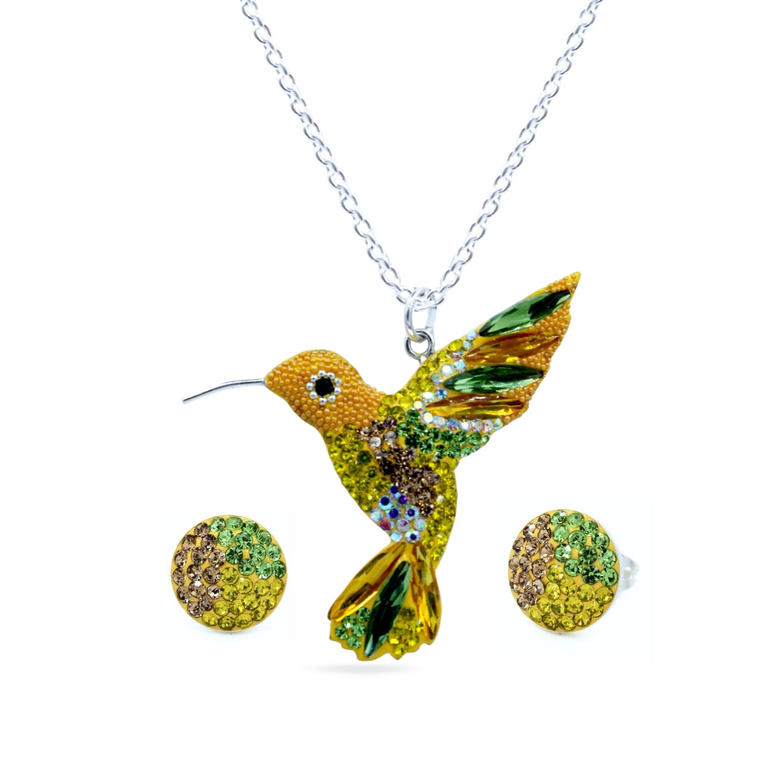 Juego Colibrí Plata Primera Ley 0.925 con Cristal