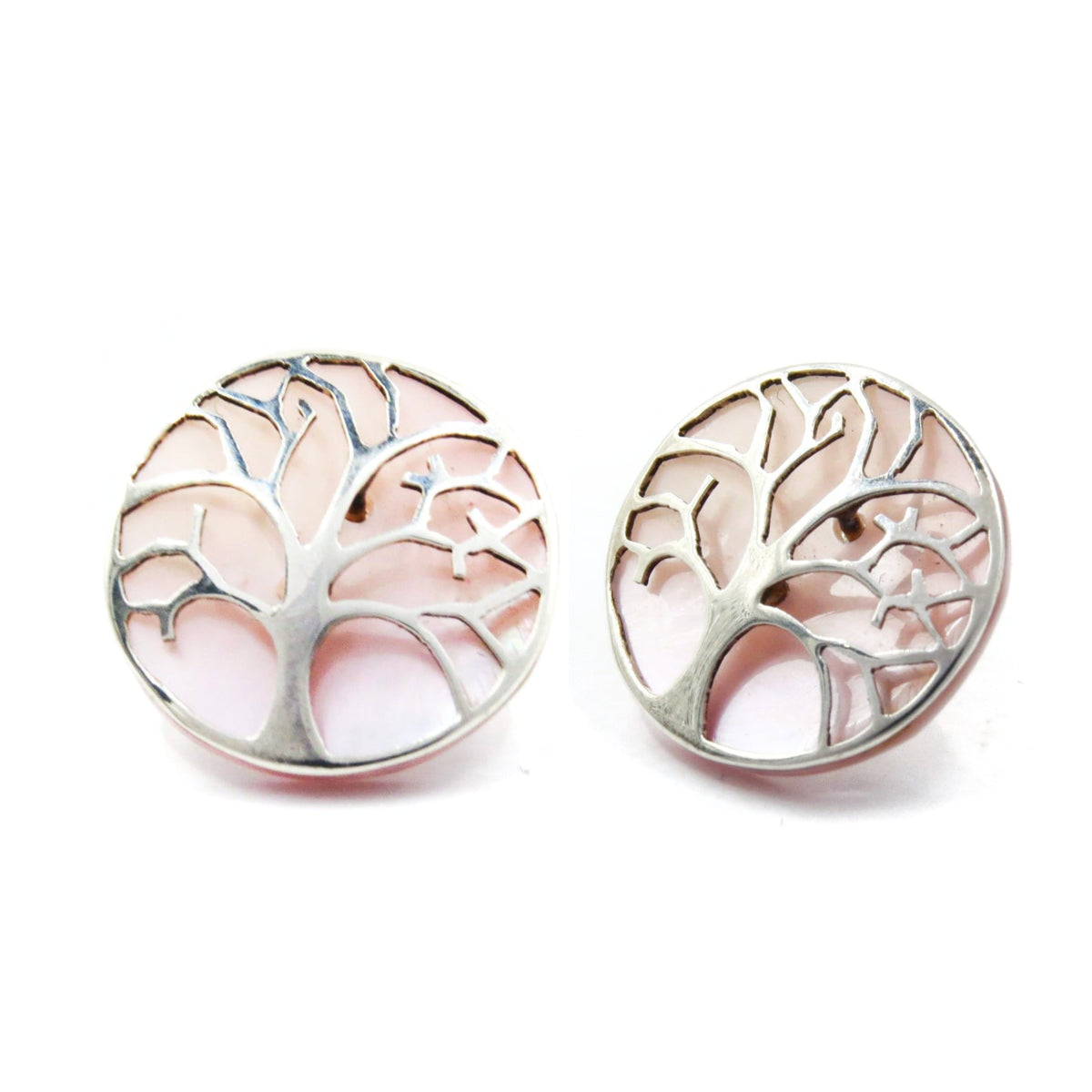 Aretes Plata Primera Ley 0.925 Árbol de la Vida Concha rosa