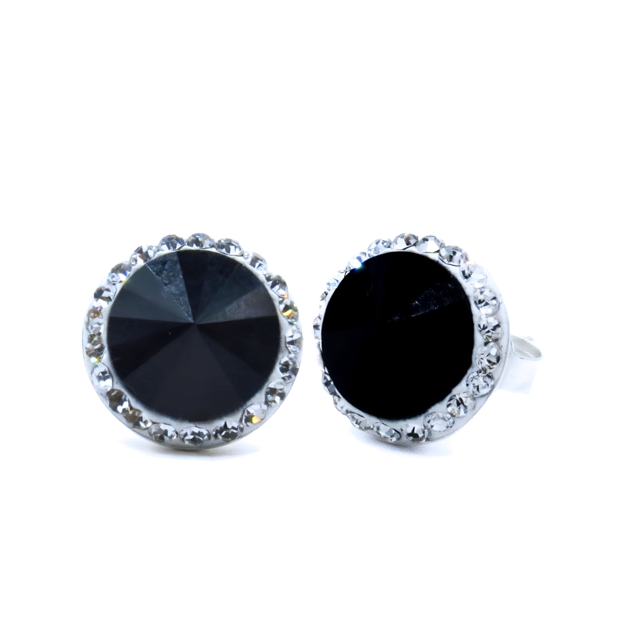 Broqueles Rivoli Plata Primera Ley 925 con Cristal Negro.