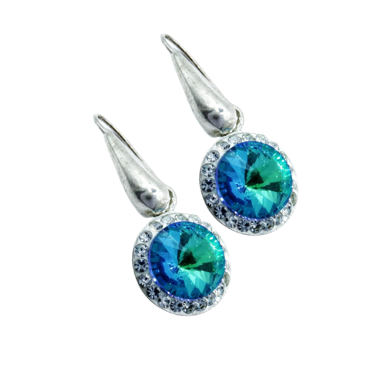 Pendientes Plata Primera Ley 0.925 Rivoli Cristal azul tornasol.