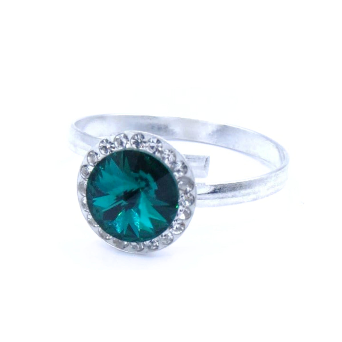 Anillo ajustable Plata Primera Ley 0.925 Rivoli Cristal Swarovski Verde esmeralda