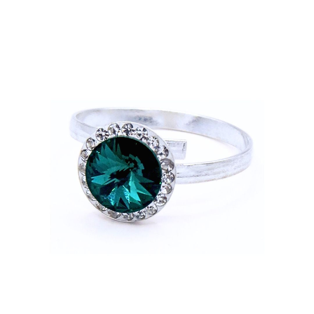 Anillo Rivoli Ajustable Plata Primera Ley 925 con Cristal Swarovski Verde Esmeralda