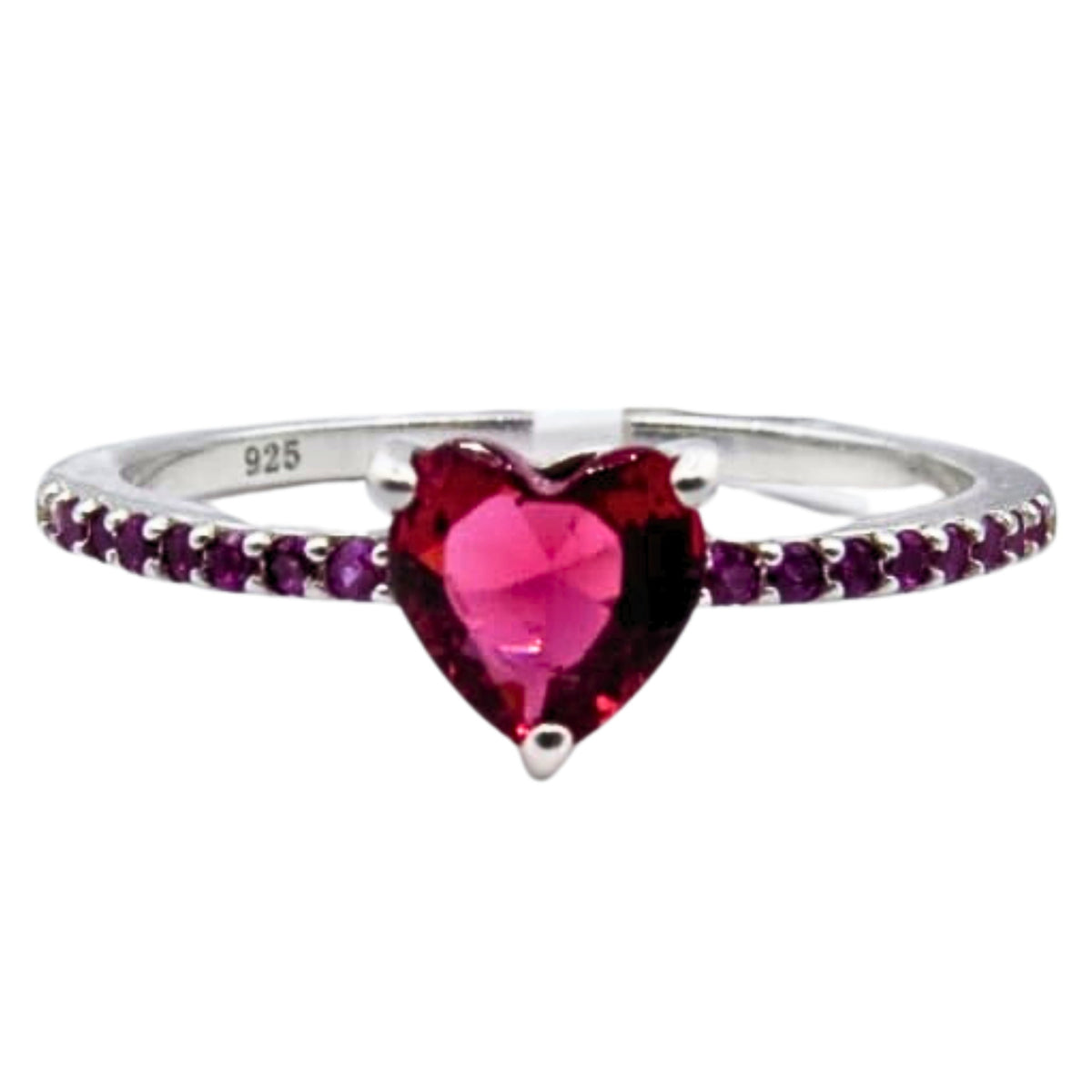 Anillo Princesa Plata Primera Ley 0.925 Aimi corazón Zirconia rosa