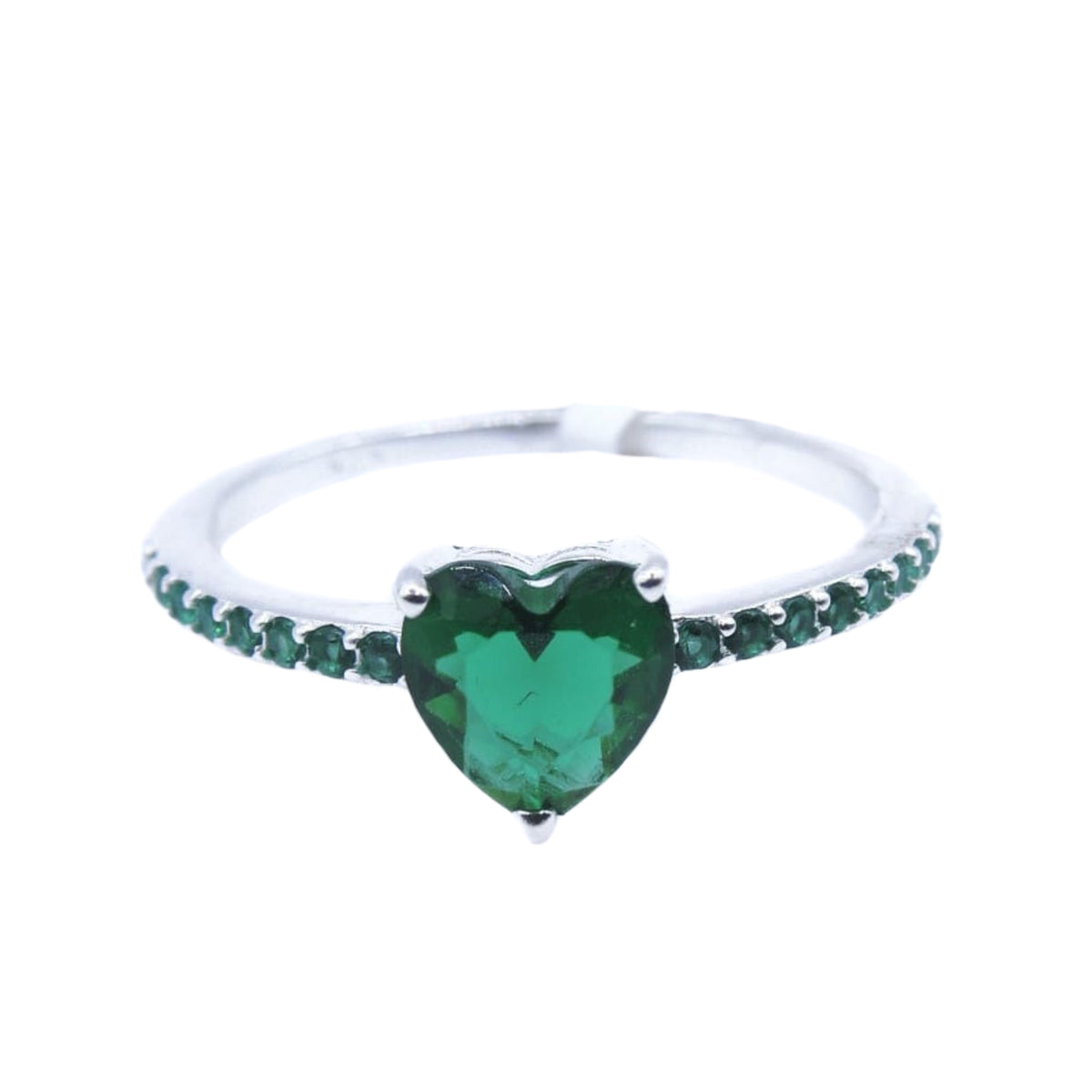 Anillo Princesa #6.5 Plata Primera Ley 0.925 Aimi corazón zirconia verde Esmeralda