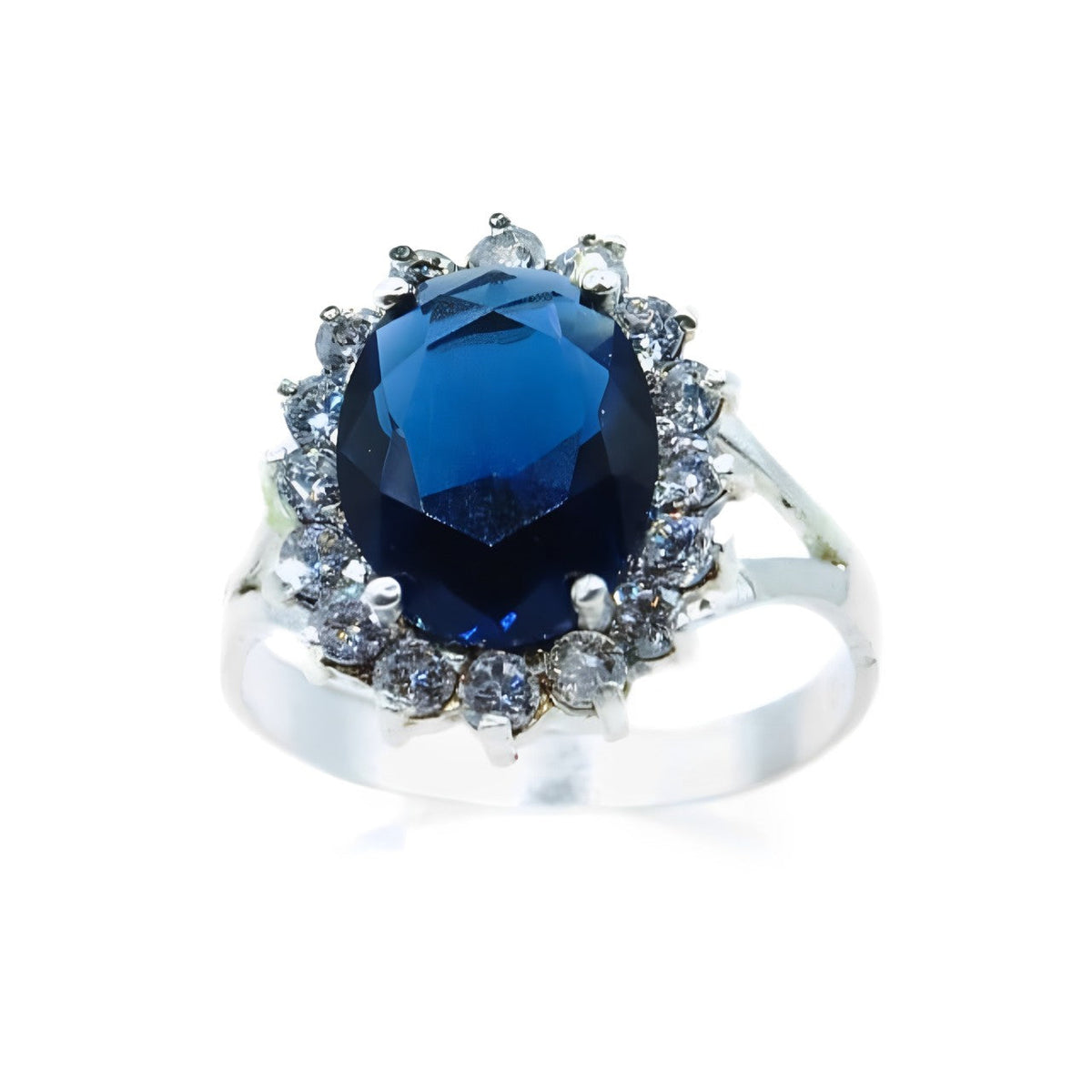 Anillo Lady Di #6 Plata Primera Ley 0.925 Zirconia Azul Zafiro