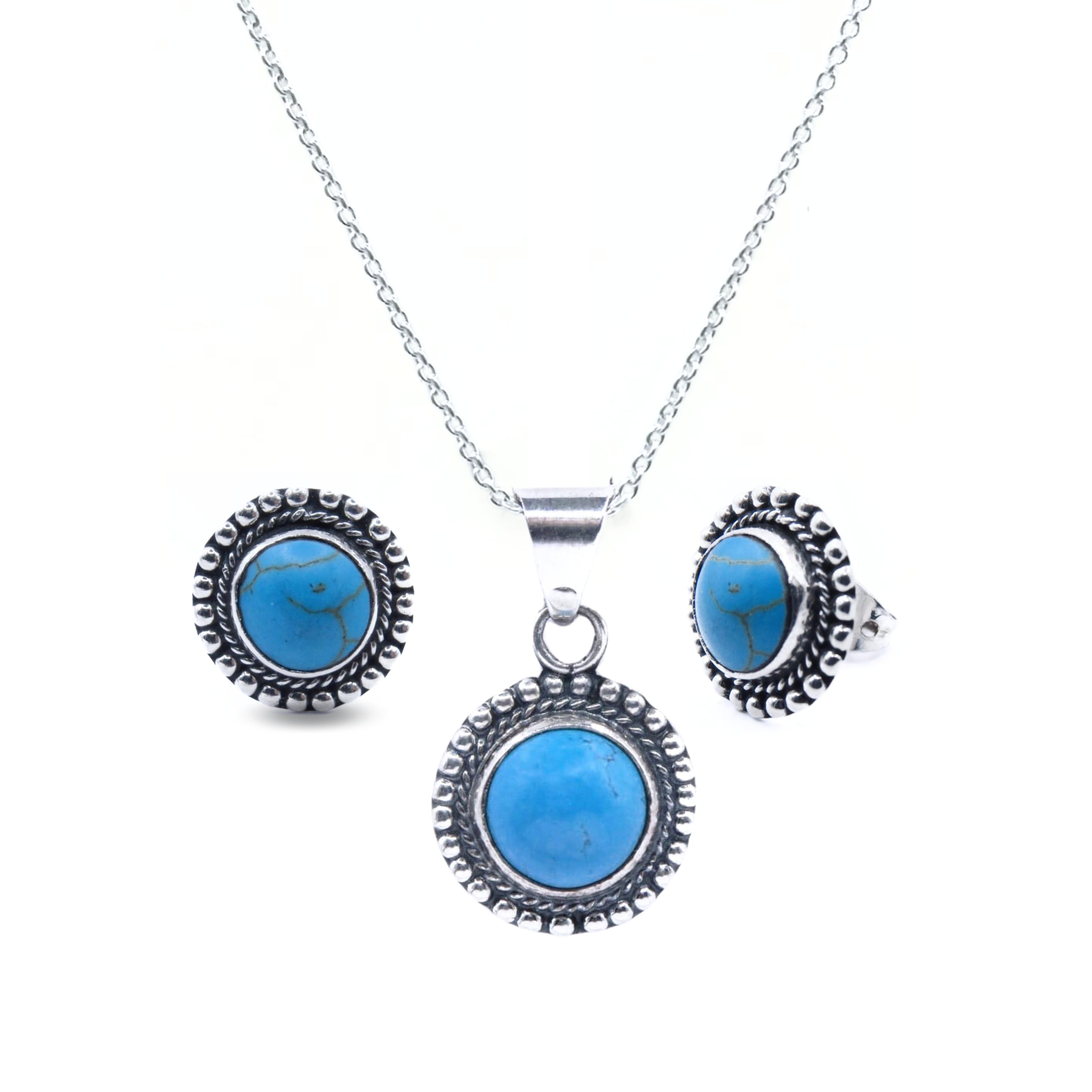 Aretes y Dije Plata Primera Ley 0.925 Praga Turquesa