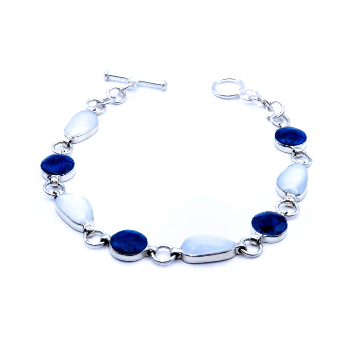 Pulsera con broche tipo palanca, Plata Primera Ley 0.925 Tsuyu/Concha/Resina azul