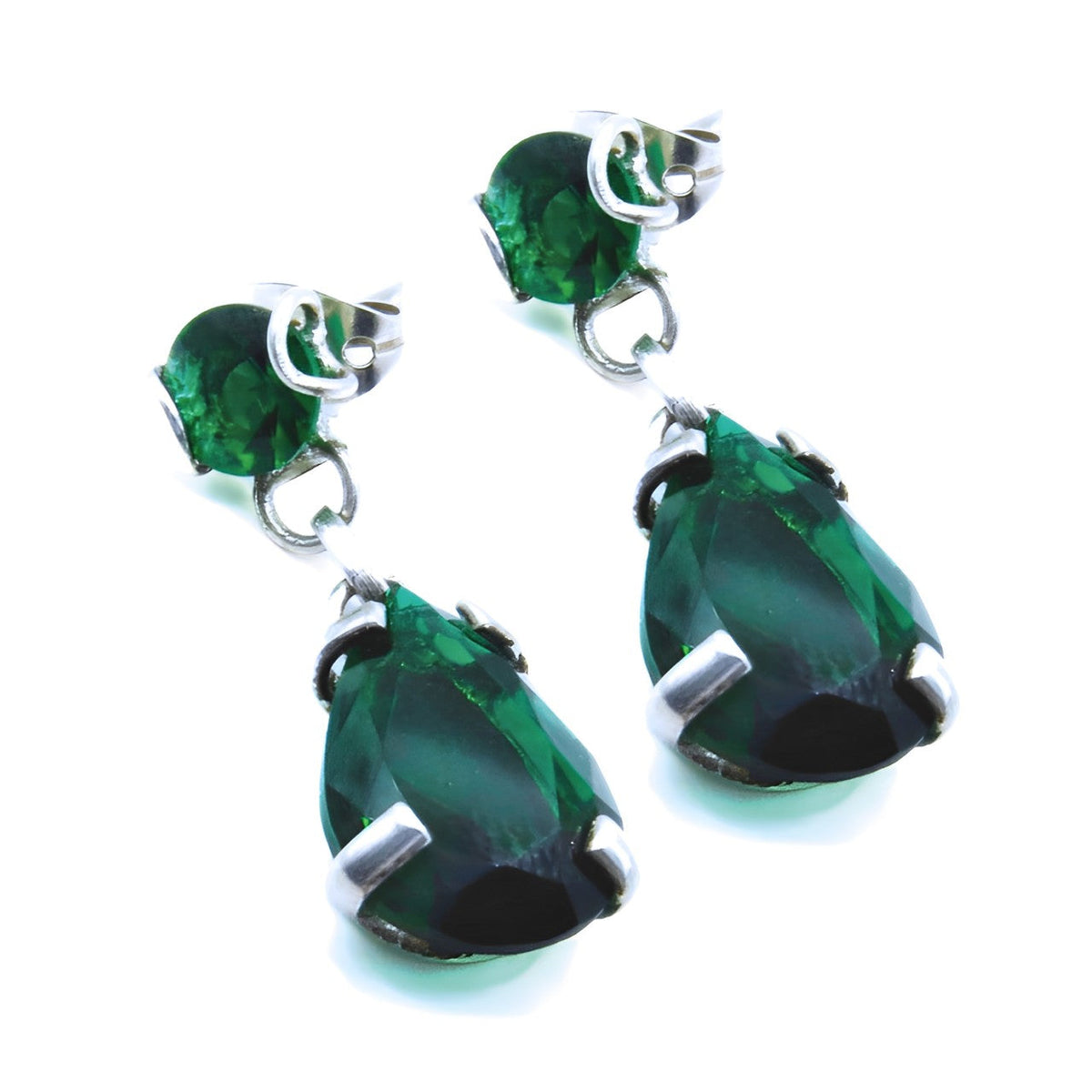 Pendientes Selene gota, Plata Primera Ley 0.925 zirconia verde esmeralda