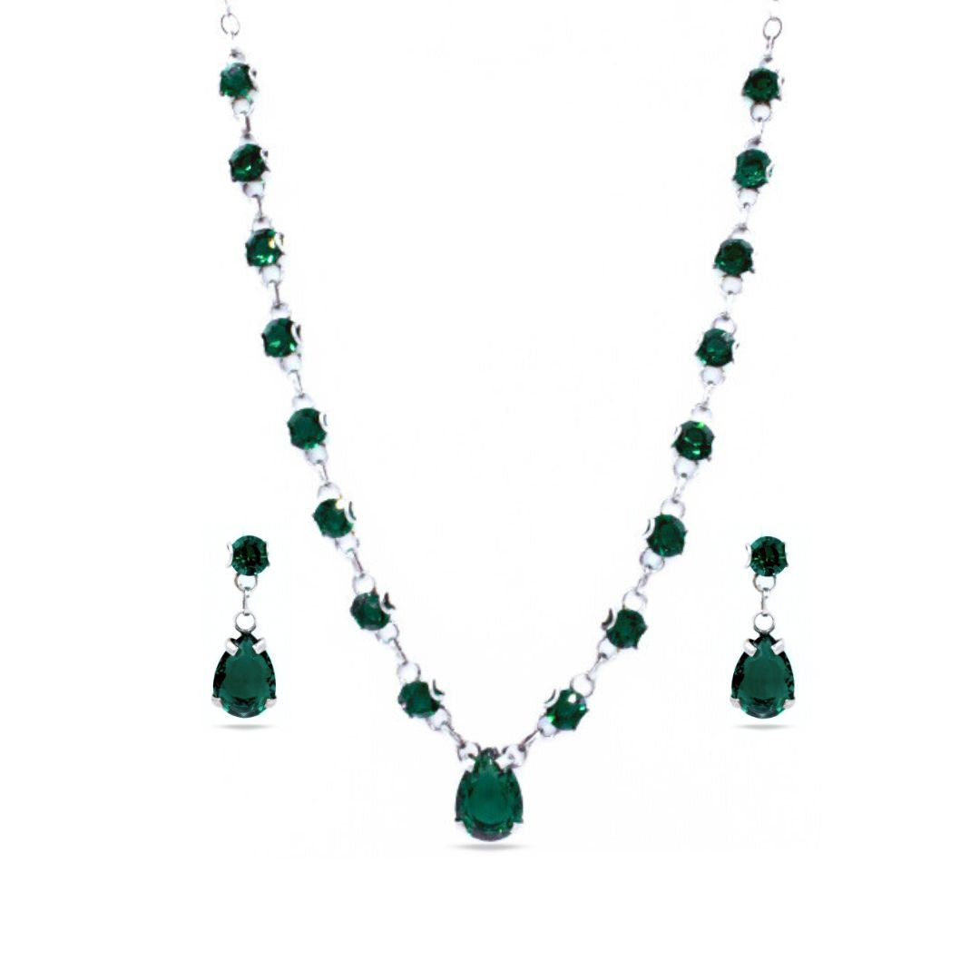 Juego de Plata Primera Ley 0.925 Selene con Zirconia Verde Esmeralda