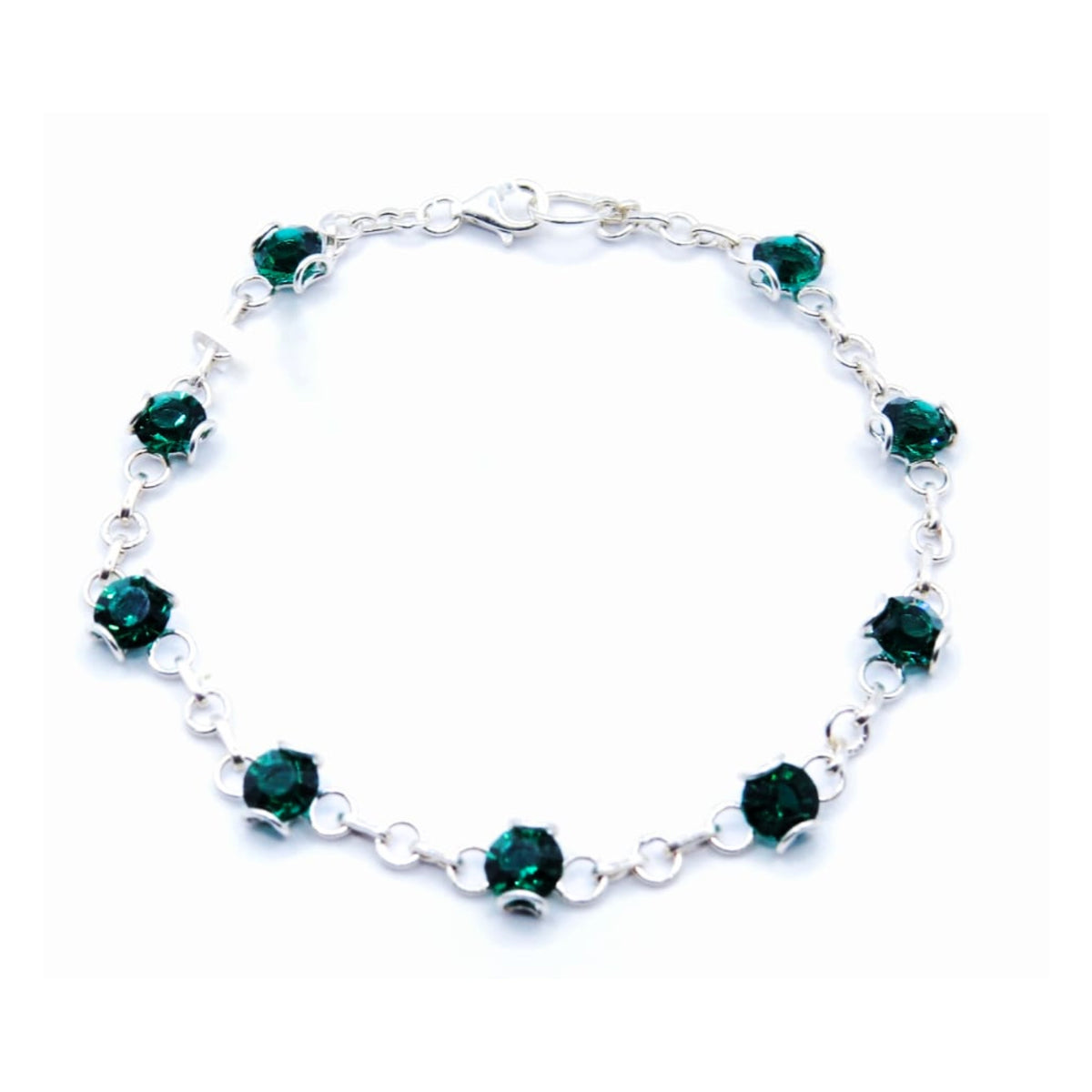 Pulsera con broche de perico Plata Primera Ley 0.925 Selene Cristal Verde