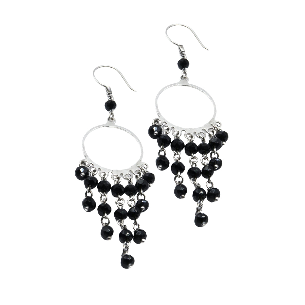 Aretes estilo candelabro de ganchillo Plata Primera Ley 0.925 Amelia Cristal negro