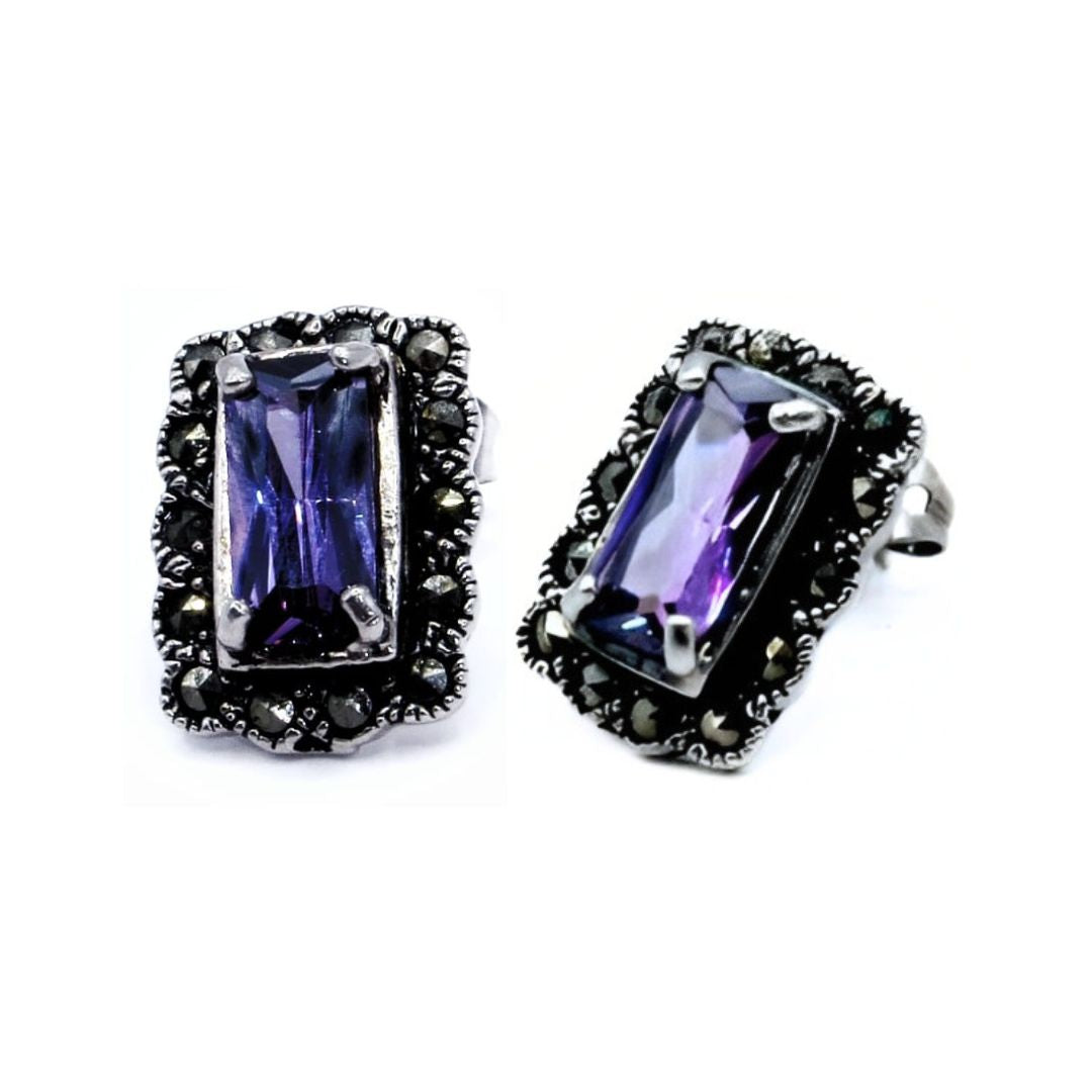 Broqueles Plata Primera Ley 0.925 Zahira Cristal púrpura/Marquesita