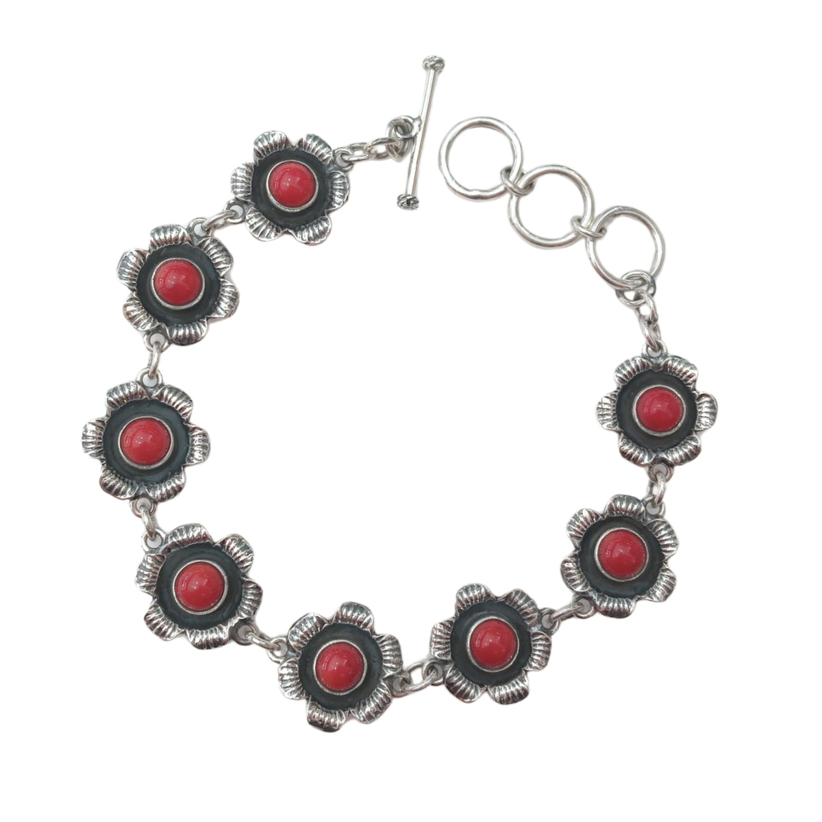 Pulsera con broche tipo palanca Plata Primera Ley 0.925 Flor de Cera Coral