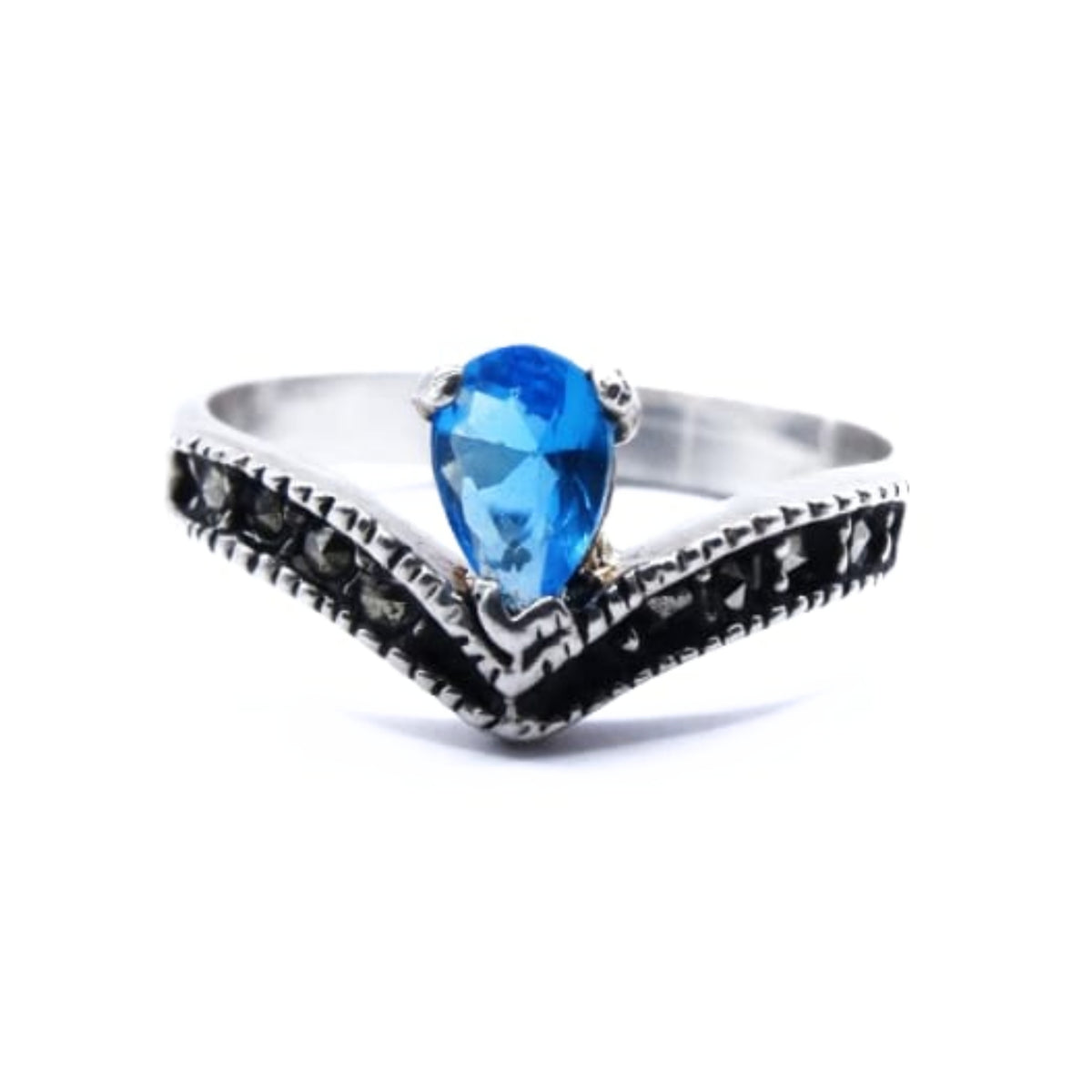 Anillo Plata Primera Ley 0.925 Dolcezza Marquesita, Zirconia azul zafiro corte pera