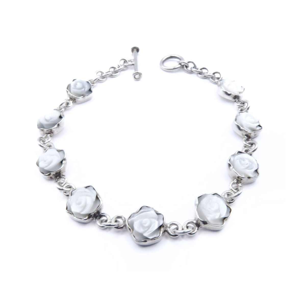 Pulsera de rosas con broche tipo palanca Plata Primera Ley 0.925 Bara Concha