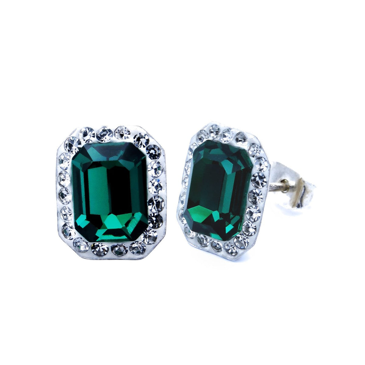 Broqueles Plata Primera Ley 0.925 Lorraine Swarovski/Verde Esmeralda