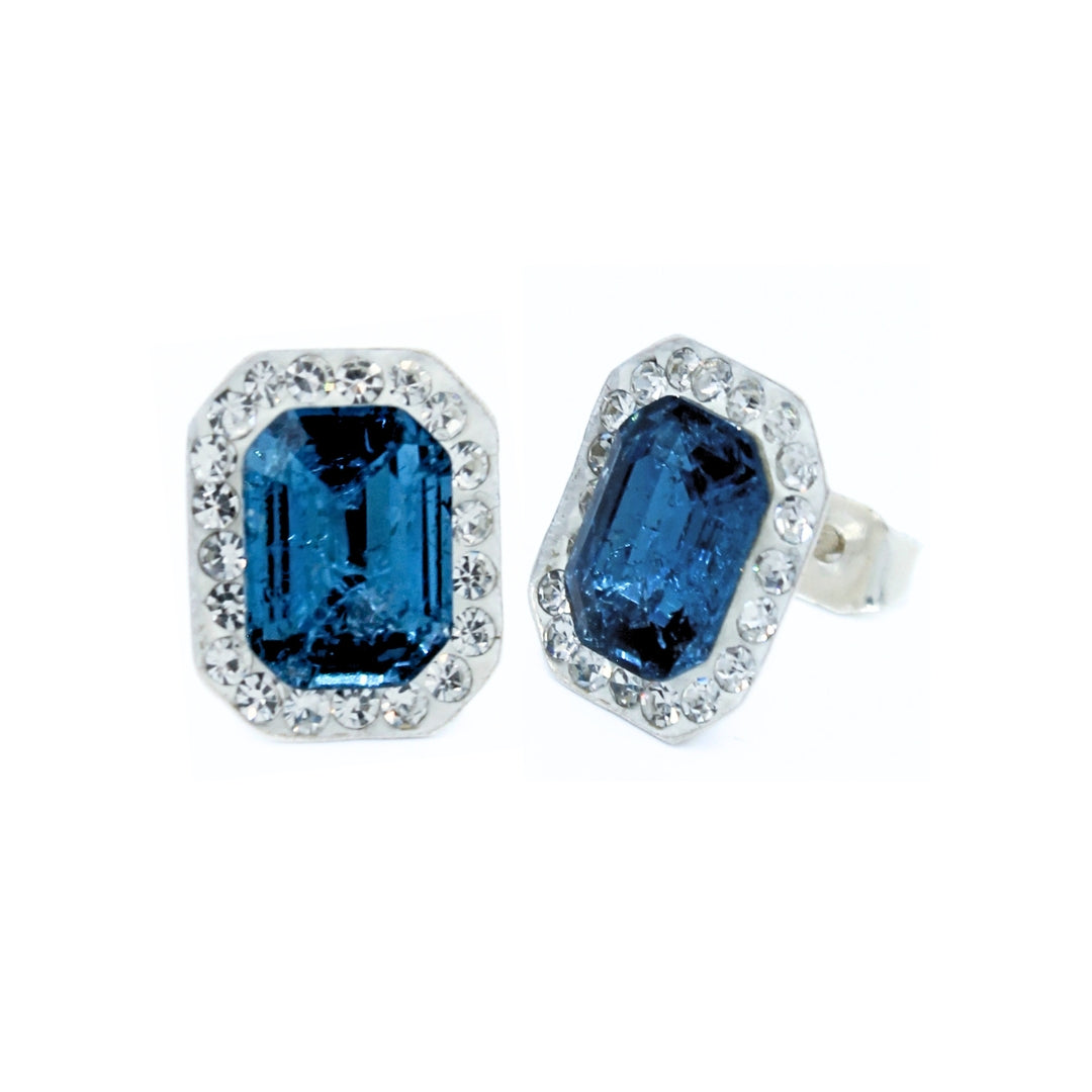 Izel Broqueles Plata Primera Ley 0.925 con Swarovski Azul Zafiro.