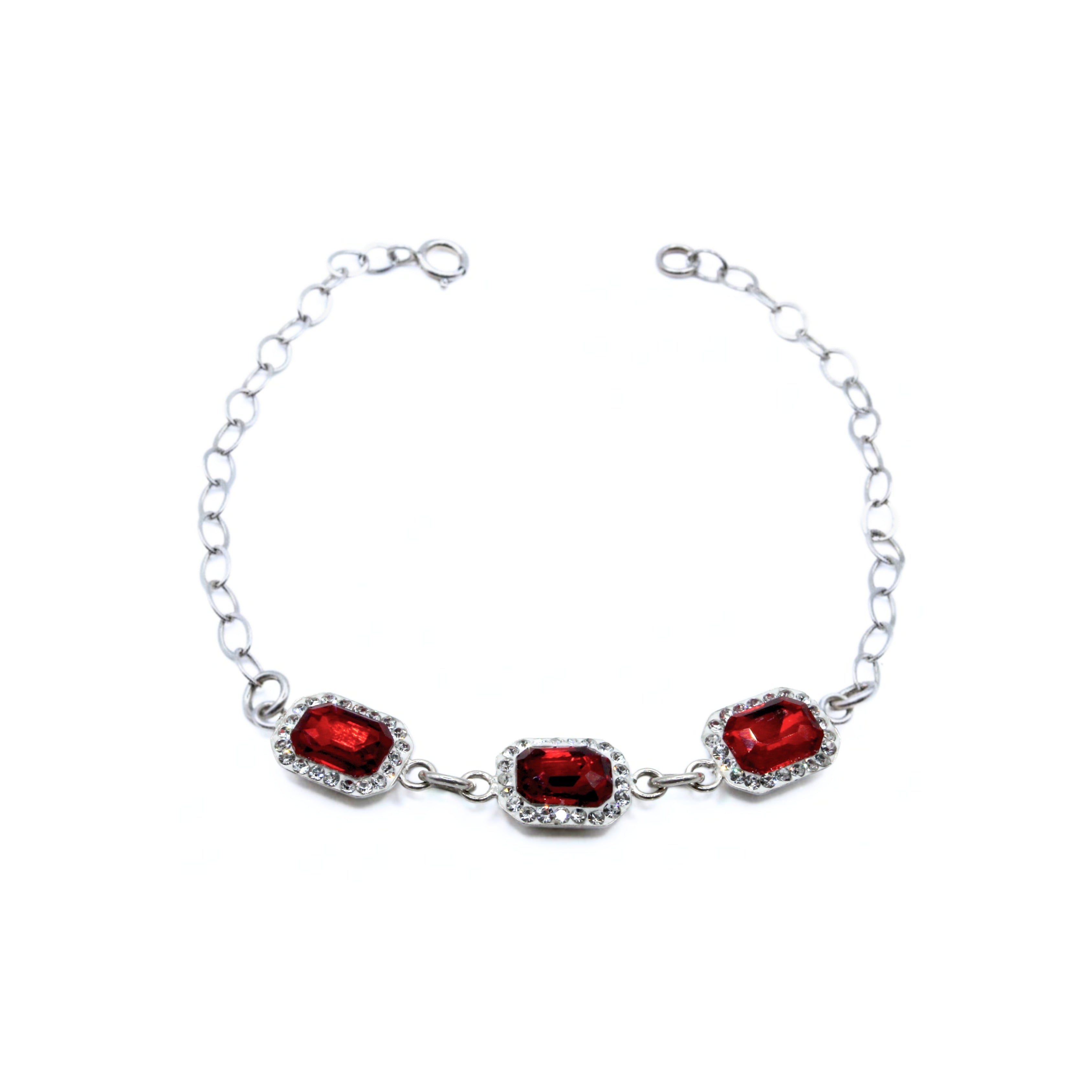 Pulsera Izel Plata Primera Ley 0.925 con Swarovski Rojo Granate