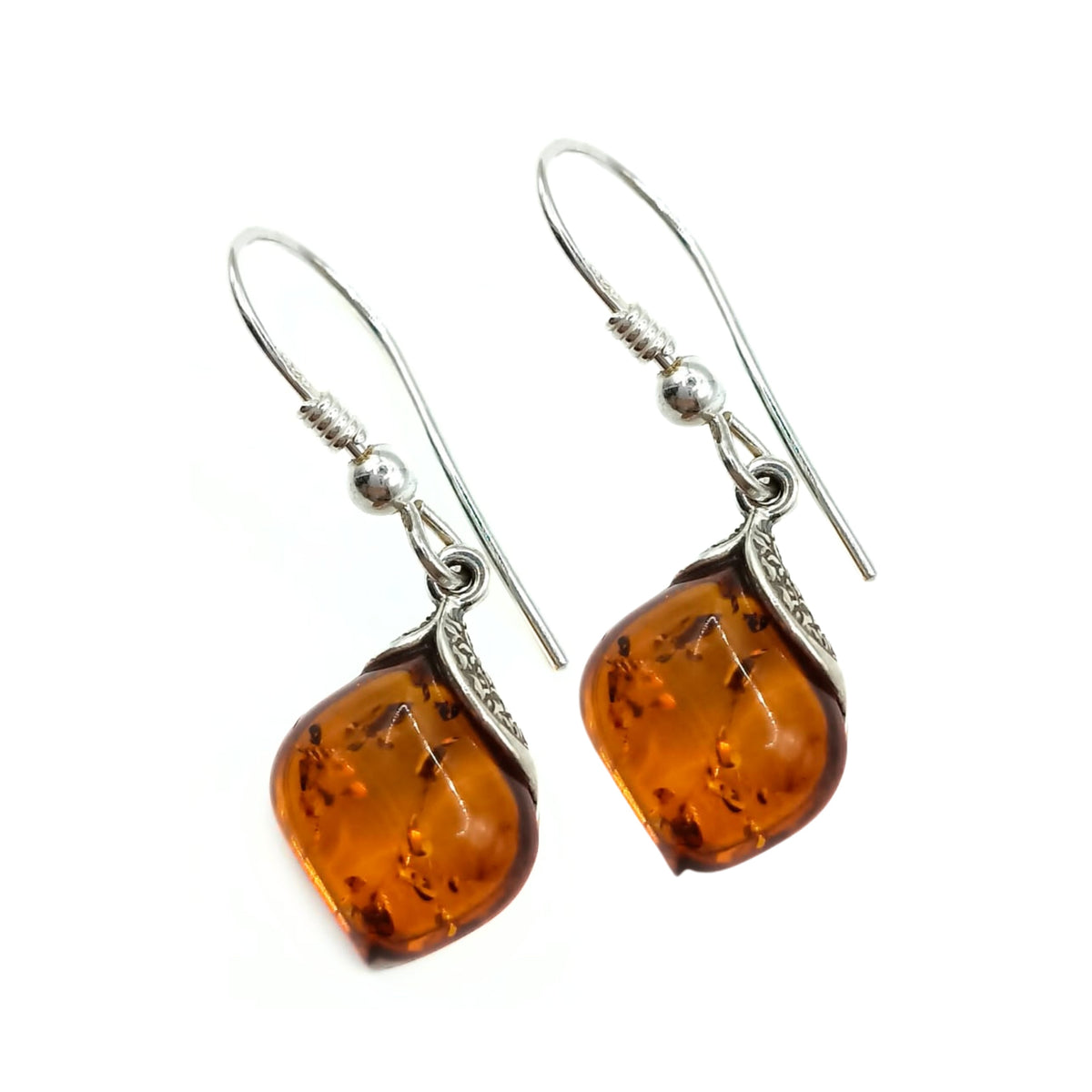 Aretes de ganchillo Plata Primera Ley 0.925 Amber