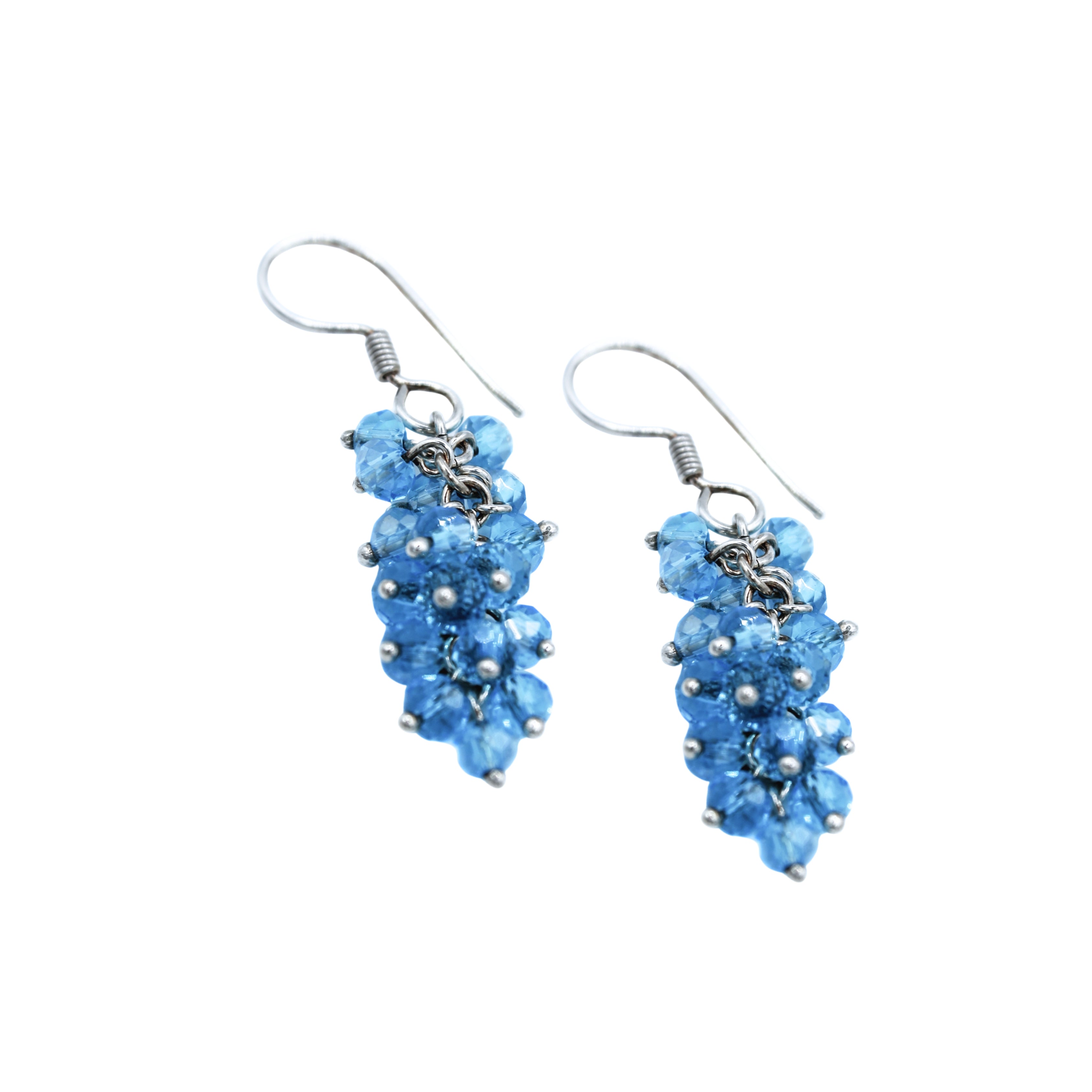 Pendientes Velia Plata Primera Ley .925 con Cristal Azul turquesa.