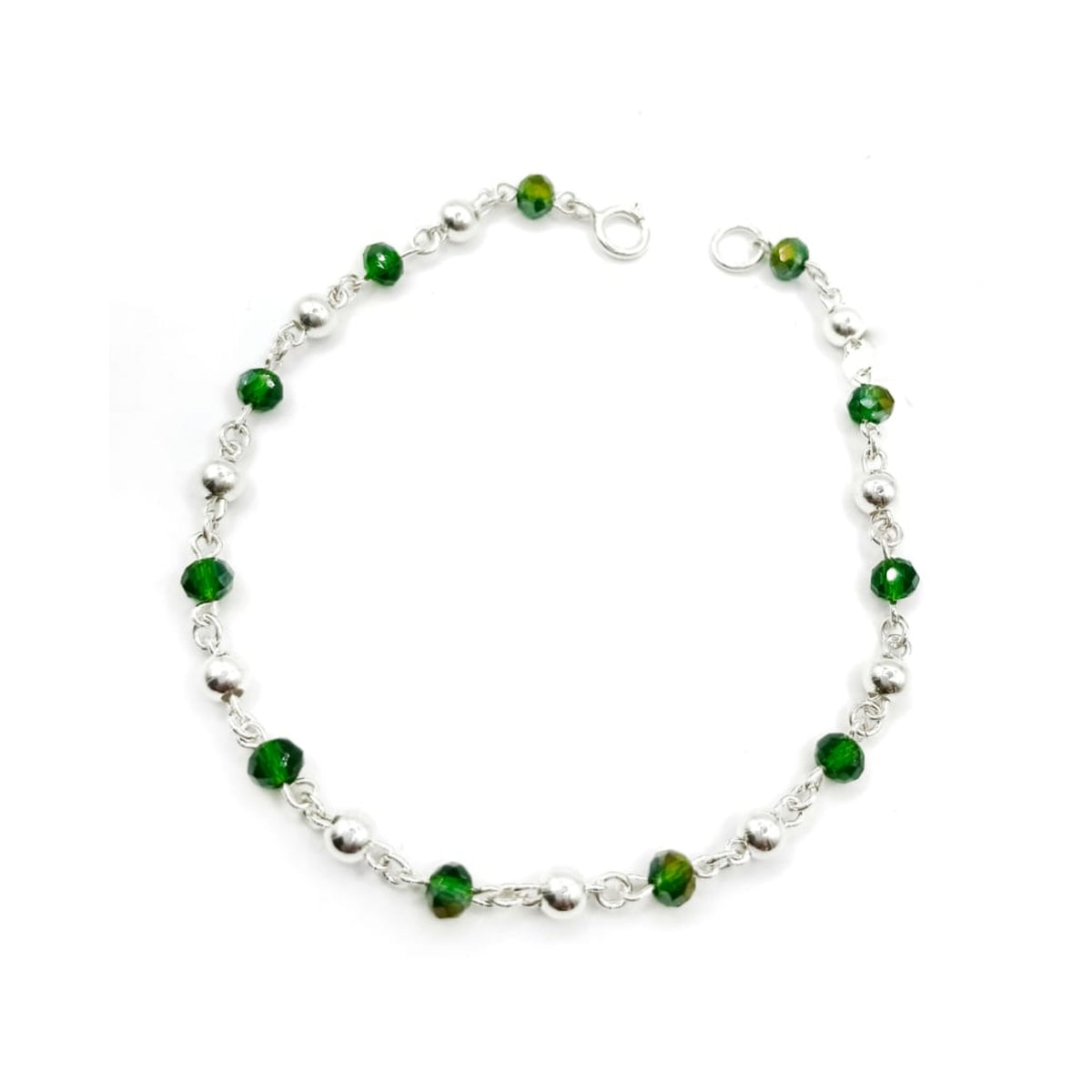 Pulsera con broche tipo arillo Plata Primera Ley 0.925 Cornelia Cristal en verde