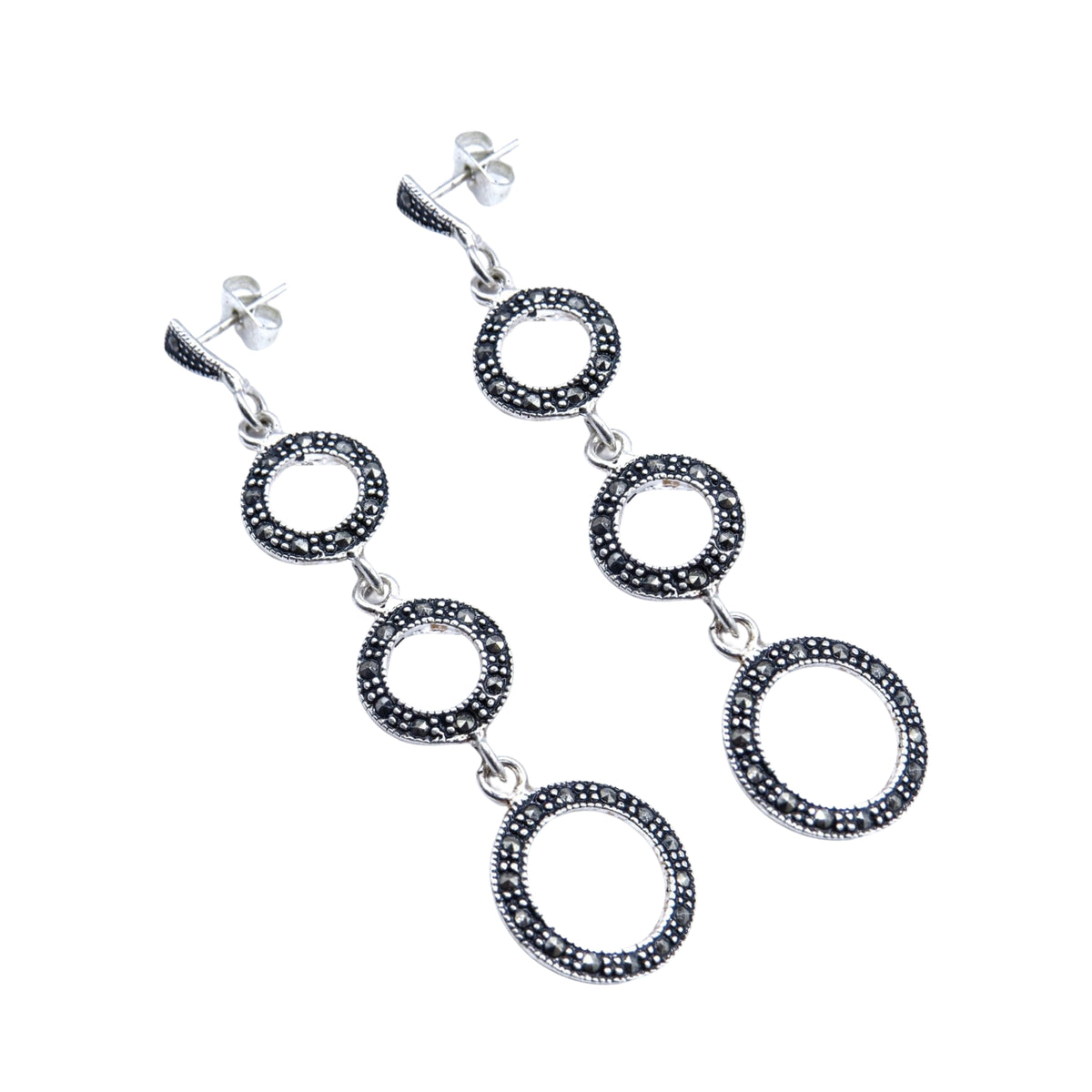 Aretes largos patrón círculo Plata Primera Ley 0.925 Aura Marquesita