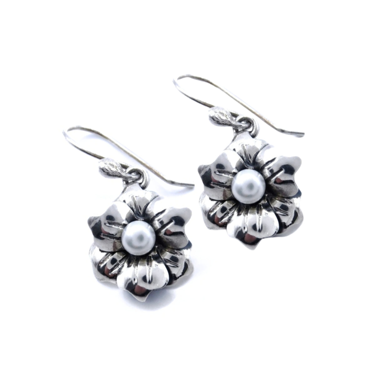 Aretes de ganchillo Plata Primera Ley 0.925 Lotus Flor Perla incrustada