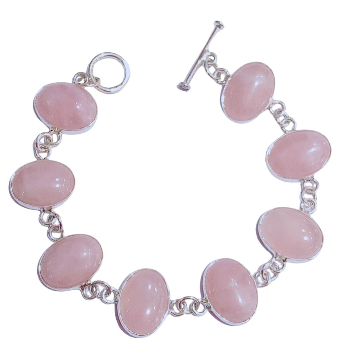 Pulsera para dama con broche tipo palanca Plata Primera Ley 0.925 Afrodita Cuarzo rosa en corte ovalado