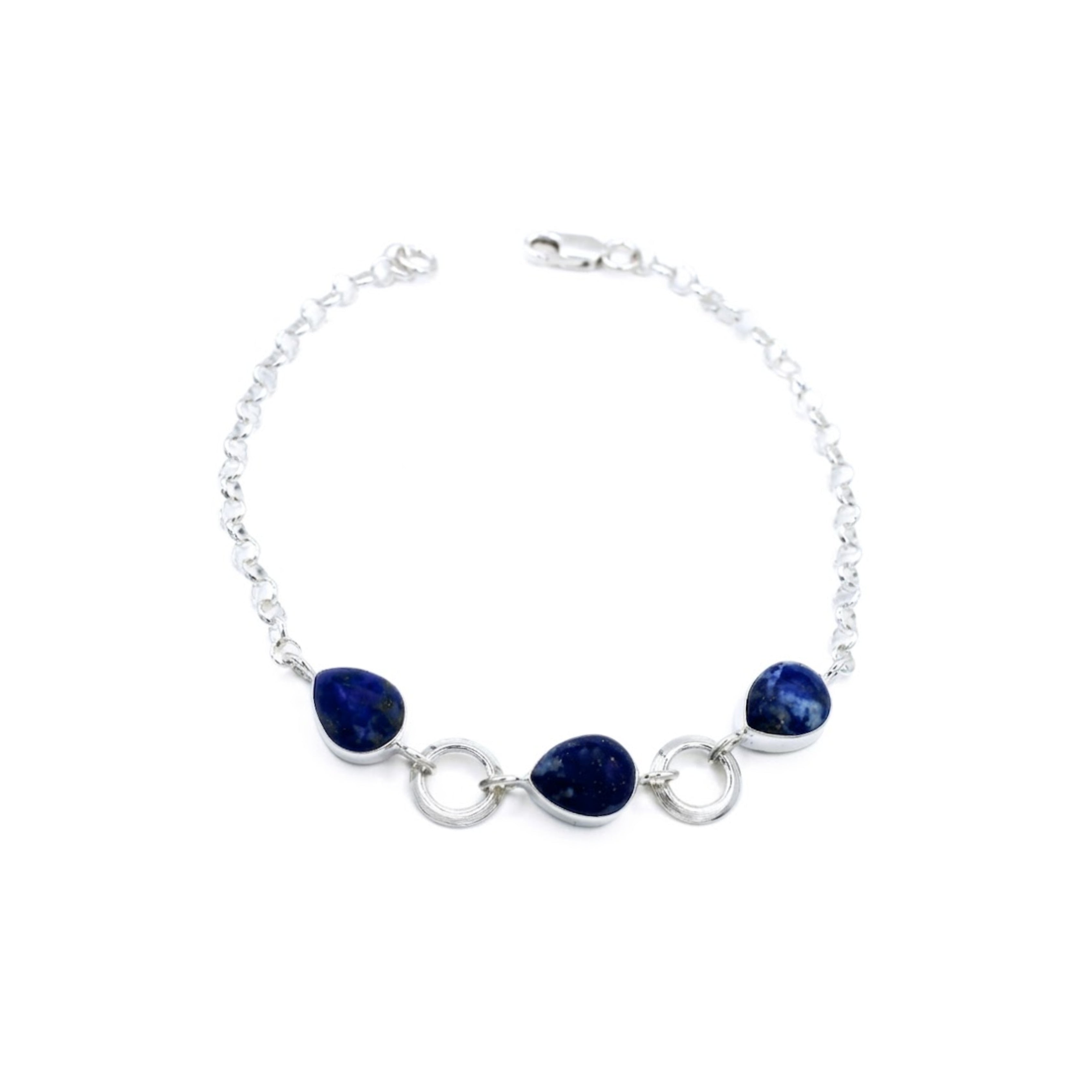 Pulsera Adriana Plata Primera Ley 0.925 con Lapislázuli.