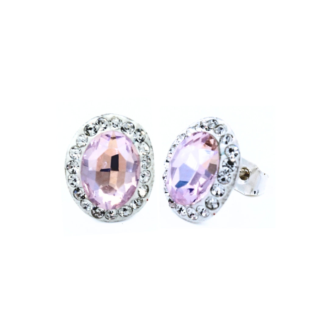 Broqueles Daysse de Plata Primera Ley 0.925 con Cristal Swarovski Rosa pastel.