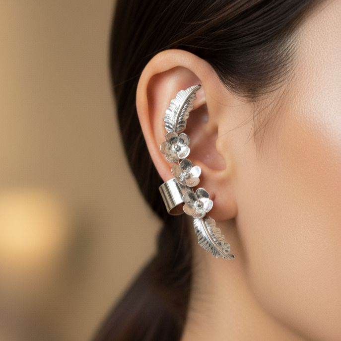 Arete Trepador Elysees Floral Plata Primera Ley 925