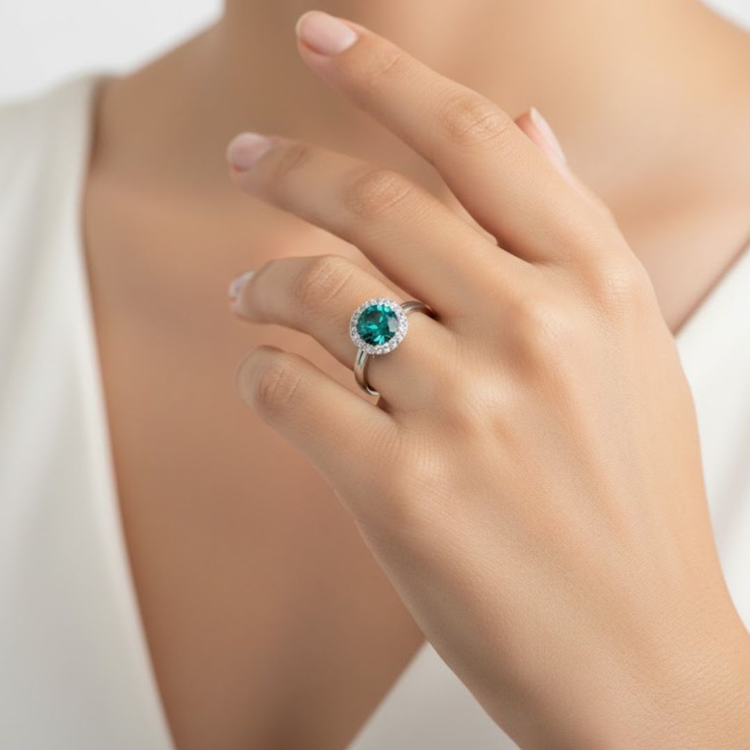 Anillo Rivoli Ajustable Plata Primera Ley 925 con Cristal Swarovski Verde Esmeralda